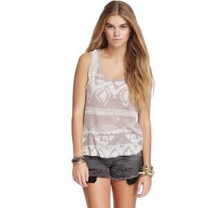 We The Free Tribal Mesh Back Crochet High Low Hem Tank Top Medium